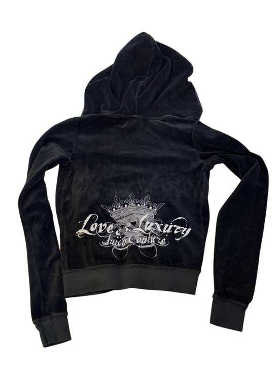Juicy Couture Tops - Juicy Couture Black Velour Hoodie with Love & Luxury Back Graphic